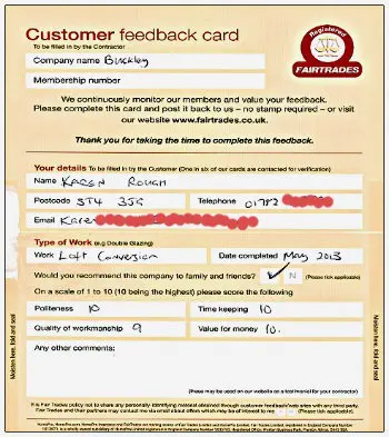 Loft Conversions Fairtrades feedback form